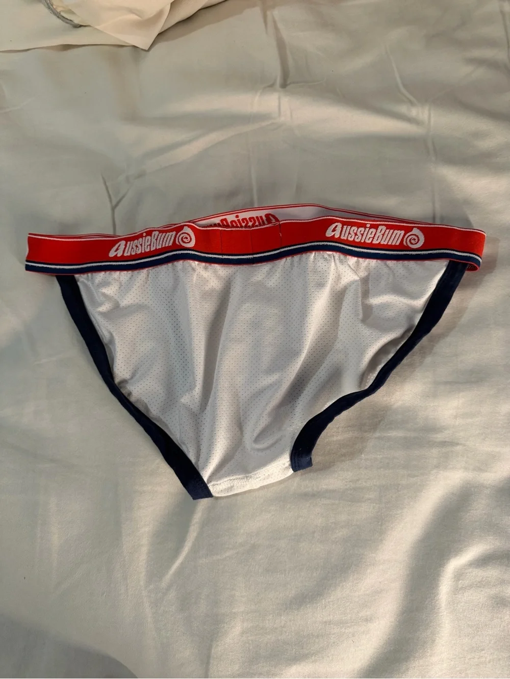 AussieBum Men's White Mesh Brief with Red Waistband